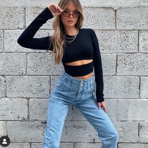 Adika Holiston Black Cutout Crop Top, Size Small